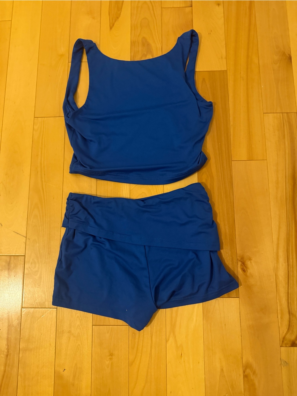 Blue Two-Piece Tankini Top and Swim Shorts Set
